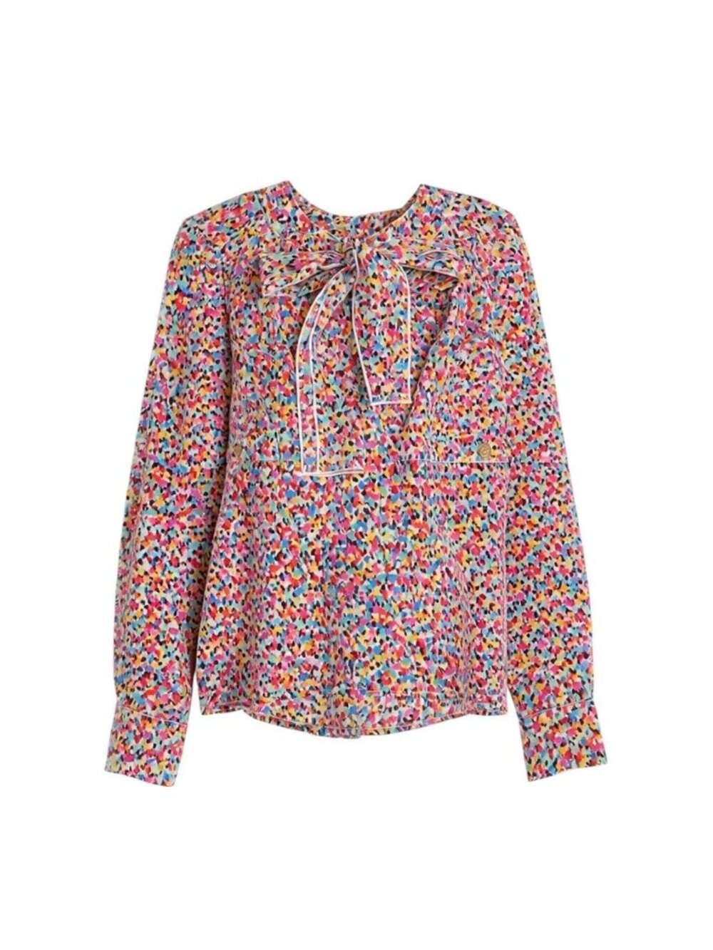 Chanel Bow Tie Blouse Silk Top Multicolor 34